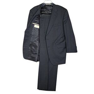 Burberry London Mens Wool Suit 46R Black Blue Pinstripe Kensington Dual Vent USA